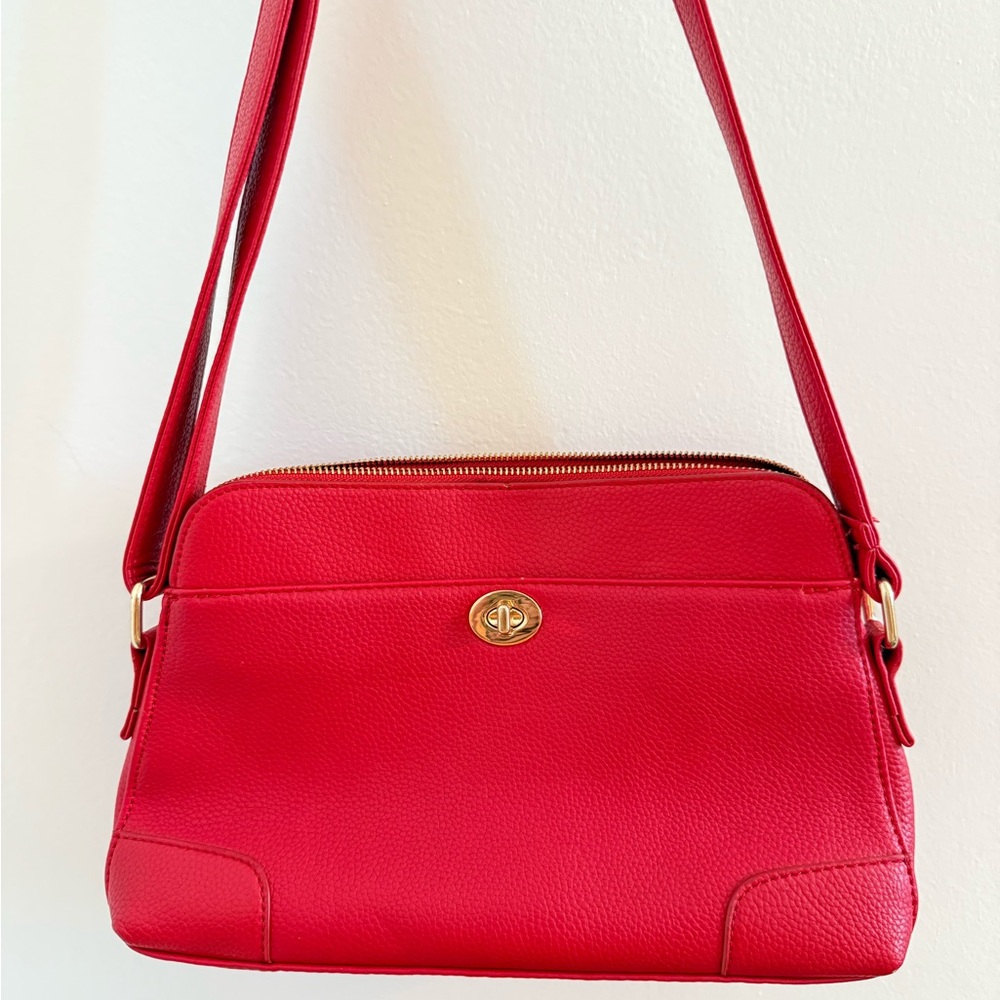 Vintage Red Leather Coach-Style Shoulder Crossbody Bag